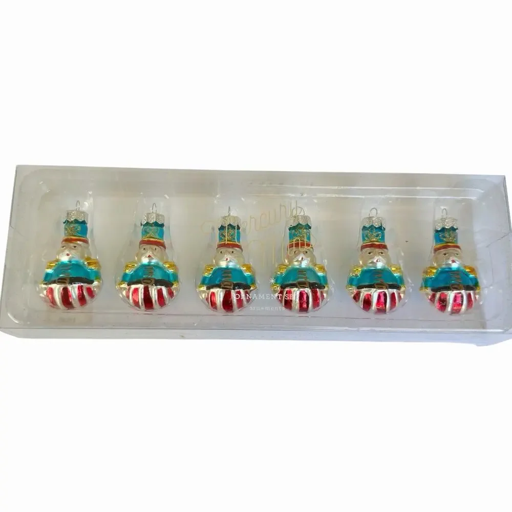 Pottery Barn Mini Mercury Glass Nutcracker Soldier Ornaments Set of 6 New In Box
